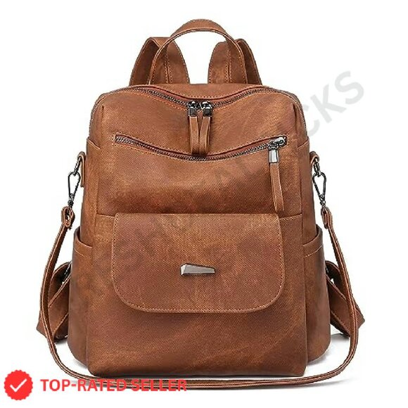 PU Leather Backpack Purse Multipurpose Travel Handbag Adjustable Strap - Picture 6 of 7